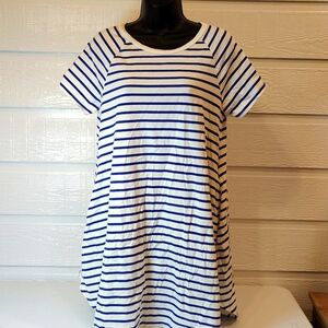 Umgee Women's Medium Blue White Striped T-shirt Dress W Pockets High Low Hem
